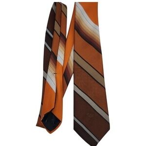 Oscar de la Renta Necktie Brown Orange Stripe Vintage Retro Mens Accessory